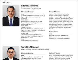 Thumbnail image of Miyazono Patent Firm's patent attorney introduction page